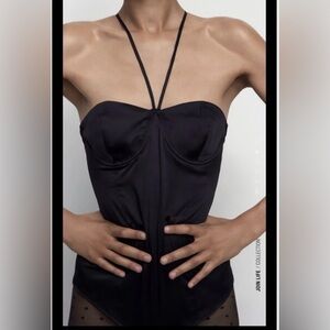 NWOT Zara black satin body suit xs